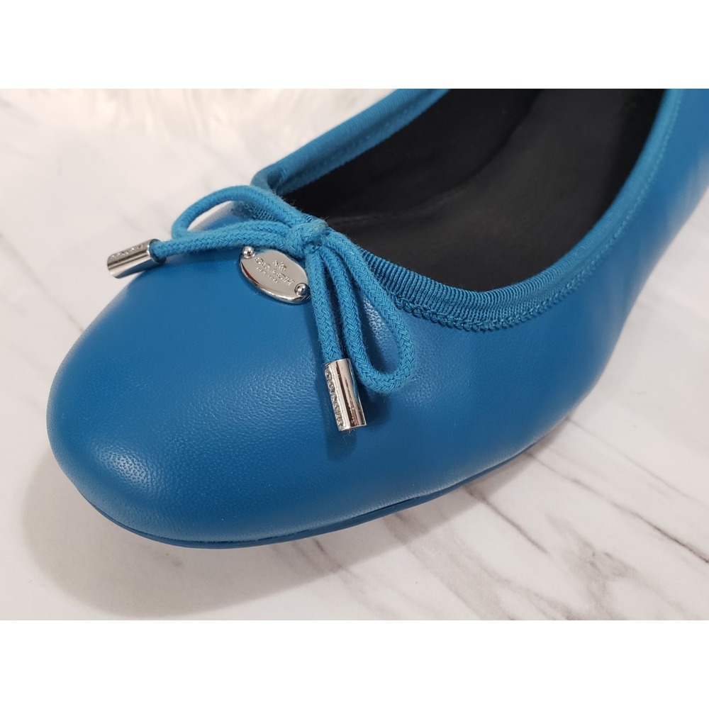 COACH Lara Silk Nappa Ballet Flats Peacock Blue Leather Bow Logo Womens Size 8.5 - Picture 3 of 7